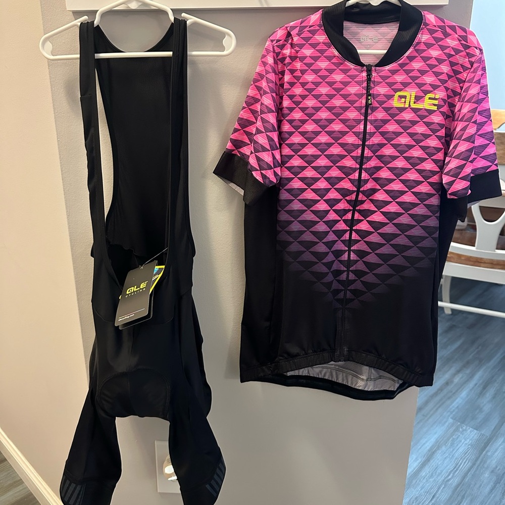 ALE Pink and Black Cycling Jersey and Bib Set